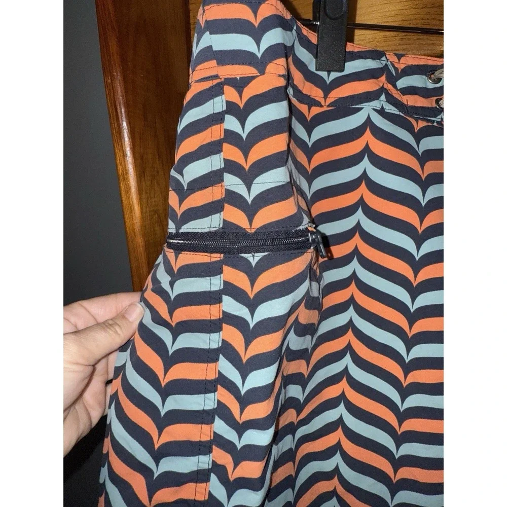 Patagonia Board‎ Shorts 35 Orange Blue Geometric Wave Print Swim Trunks Pockets